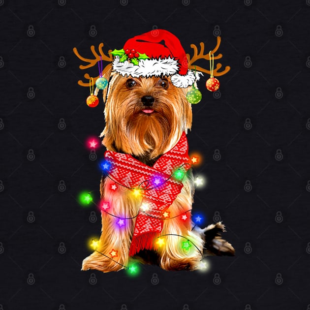 Funny Yorkshire Terrier Dog Christmas Light Santa Hat Ugly Sweater by QUYNH SOCIU